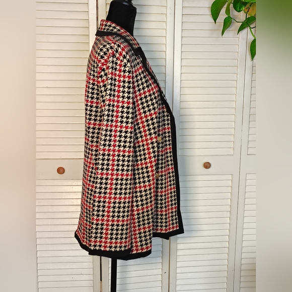 Anne Klein Houndstooth Blazer in Black, Red, and White - Picture 3 of 11